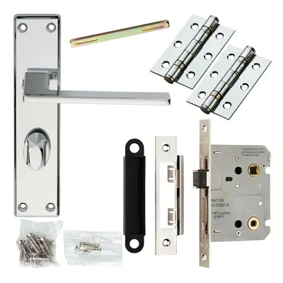 Door Handle & Bathroom Lock Pack Chrome Modern Straight Thumb Turn Backplate