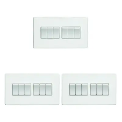 3 PACK Gang Multi Light Switch SCREWLESS MATT WHITE Way 10A Slim Rocker