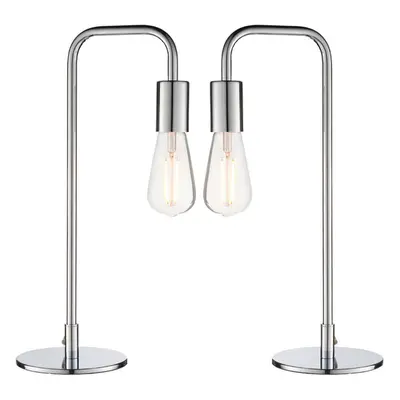 2 PACK Modern Hangman Table Lamp Chrome Industrial Arm Bedside Desk Light Base