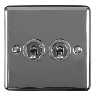 2 Gang Double Retro Toggle Light Switch BLACK NICKEL 10A Way Lever Plate