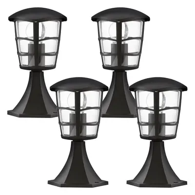 4 PACK IP44 Outdoor Pedestal Light Black Aluminium Lantern 60W E27 Wall Post