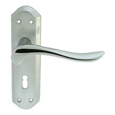 PAIR Curved Lever on Sculpted Edge Backplate x 48mm Satin/Polished Chrome