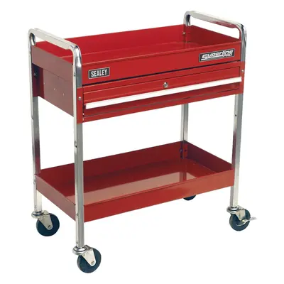 Heavy Duty Level Workshop Trolley - Lockable Drawer - 80kg Per Shelf - Red