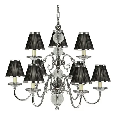 Flemish Ceiling Pendant Chandelier Polished Nickel & Black Shades Lamp Light