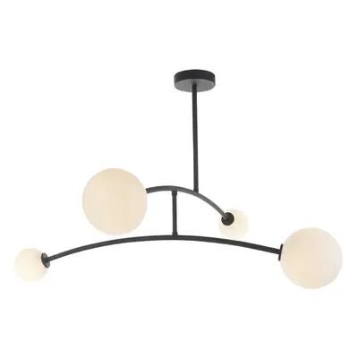 Matt Black Swing Arm Ceiling Light & Opal Glass Shades - Bulb Fitting