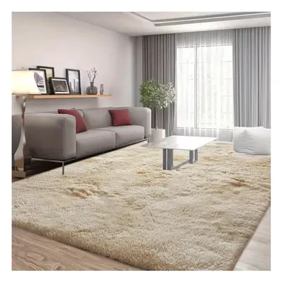 (200cm x 290cm (6ft 8" x 9ft 7"), Tie-Dye Cream) Anti Slip Shaggy Rug For Living Room Runner Car