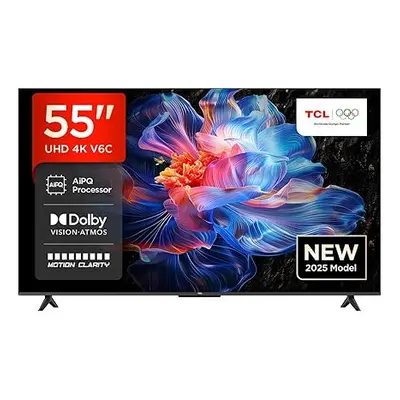 TCL 55V6C-UK 55" 4K Ultra HD, HDR TV, Smart TV Powered by Google TV (Dolby Audio, Voice Control,