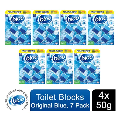 Bloo Toilet Blocks Original Blue Clean+Fresh with Fresh Fragrance, 4x50g 7pack