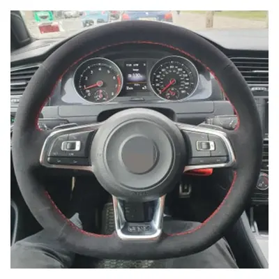 (Style 8) Carbon Fiber Black Genuine Leather Suede Car Steering Wheel Cover For Volkswagen Golf 