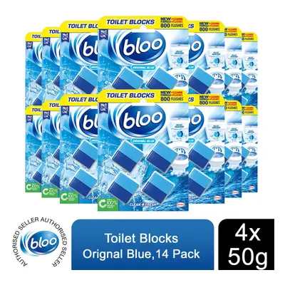 Bloo Toilet Blocks Original Blue Clean+Fresh with Fresh Fragrance 4x50g 14pack