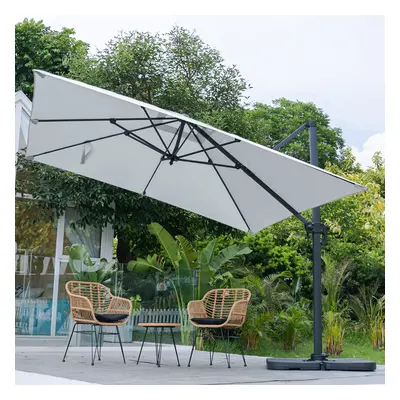 (Light Grey) Large Square Canopy Rotating Outdoor Cantilever Parasol Umbrella with Base