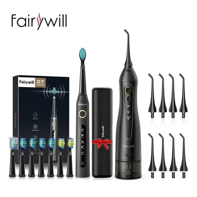 (black, S) Fairywill Electric Toothbrush And Portable Irrigators Combination Usb Charger Travel 