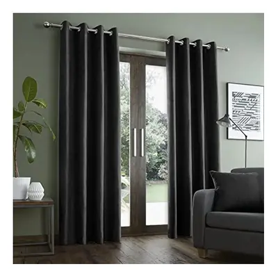 Living Faux Suede 90x90 Inch Lined Eyelet Curtains Two Panels Black