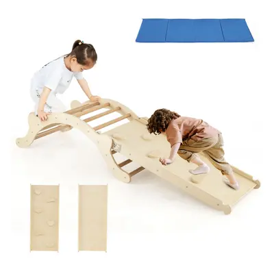 3-In-1 Wooden Climber Toddler Climber Arch Indoor With Ramp Natural