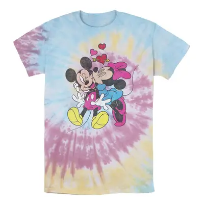 Disney mens Mickey Minnie Love T Shirt Blue/Pink/Yellow Small US