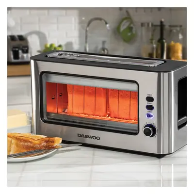 Daewoo Slice Toaster Glass Front Wide Slot Defrost Reheat Function 900W