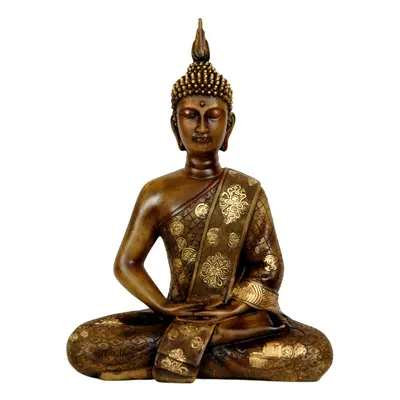 Red Lantern 11"" Thai Sitting Buddha Statue Brown