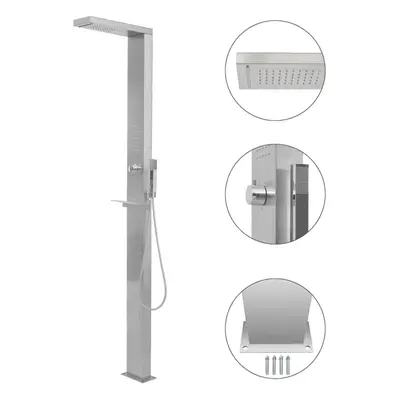 vidaXL Outdoor Shower Stainless Steel Square Garden Poolside Shower Tower