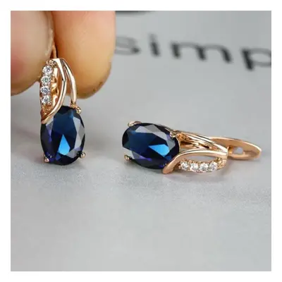 (blue) Aqua Blue Zircon Oval Stone Earrings Multicolor Crystal Hoop Earrings Rose Gold Color Eng