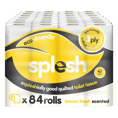 Splesh by Cusheen 3-ply Toilet Roll - Lemon Fragrance (84 Pack) Soft, Quilted Bulk Toilet Rolls,