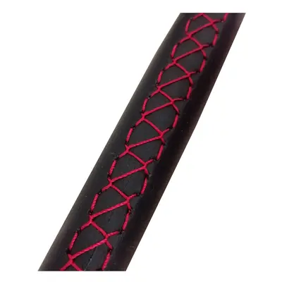 (Red thread) Black Suede Artificial Leather Red Marker Car Steering Wheel Cover for