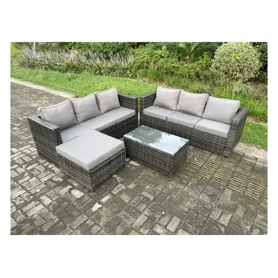 Fimous Seater Rattan Garden Furniture Set Outdoor Patio Sofa Set with Oblong Coffee Table Big Fo