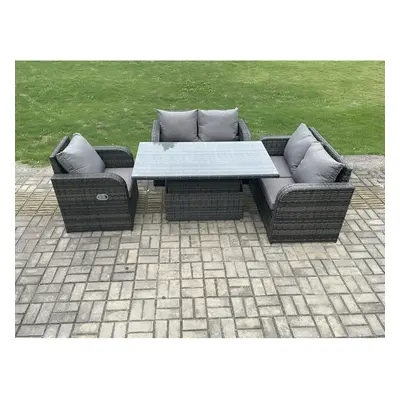 Fimous Wicker PE Rattan Furniture Garden Dining Set Outdoor Height Adjustable Rising lifting Tab