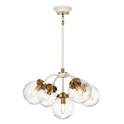 5 Bulb Ceiling Pendant Cream Painted + Aged Brass Finish Plated LED E14 60W