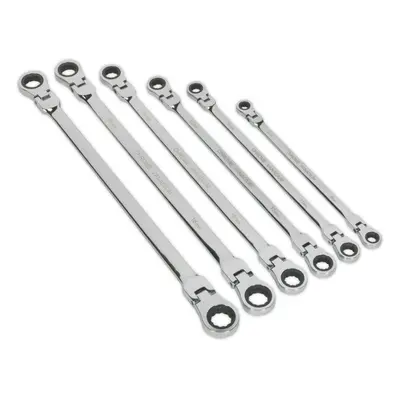 6pc Flexible Head EXTRA LONG Ratchet Ring Spanner Set - Point Metric Double