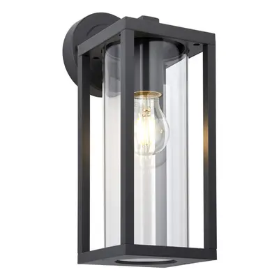 Non Automatic Outdoor Wall Light - Textured Black & Clear Glass Diffuser