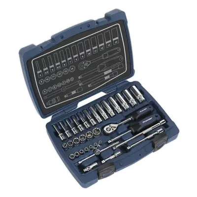 33pc PREMIUM Deep Socket & Ratchet Handle Set - 1/4" Square Drive Point Metric