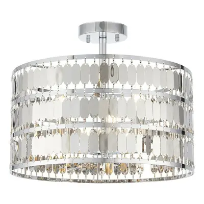 Low Ceiling Light Hex Chrome Shade Round Modern Dimmable Feature Fitting