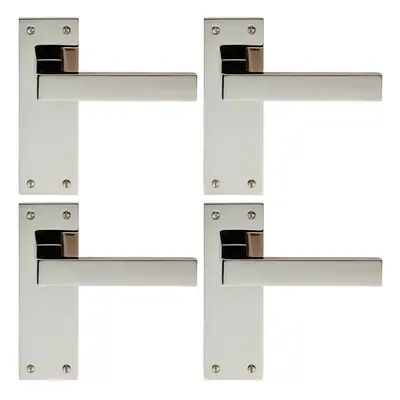 4x PAIR Straight Square Lever on Slim Latch Backplate x 50mm Polished Nickel