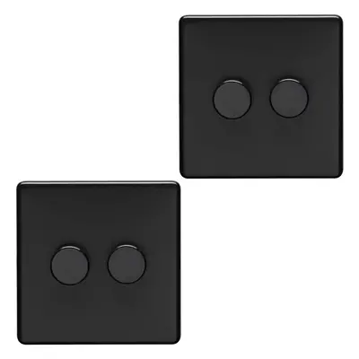 2 PACK Gang Dimmer Switch Way LED SCREWLESS MATT BLACK Light Dimming Wall