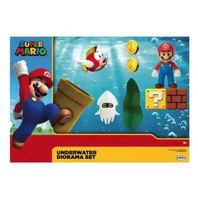 Nintendo Super Mario Underwater 2.5" Figure Diorama Play Set, Includes: Mario, Cheep-Cheep, Bloo