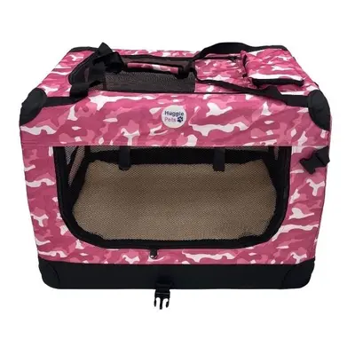 (Pink Camo, Medium) HugglePets Fabric Dog Crate, Mat & Treat Food Bag