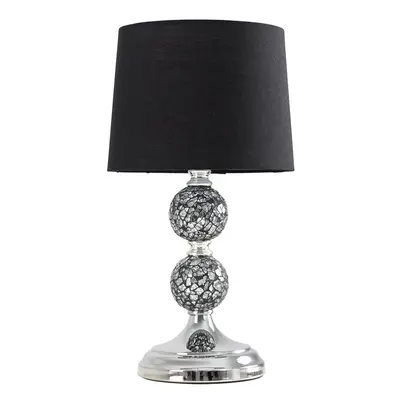 Pair of - Modern Decorative Chrome & Mosaic Crackle Glass Table Lamps with a Black Shade