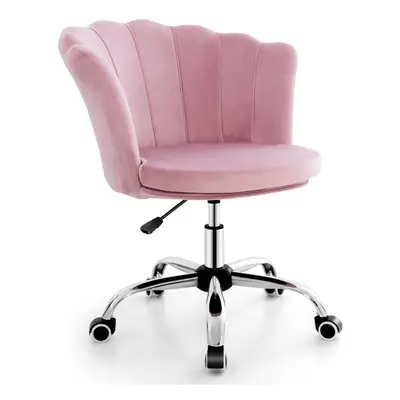 Adjustable Vanity Chair Upholstered Velvet Arm Chair w/Wheels-Pink