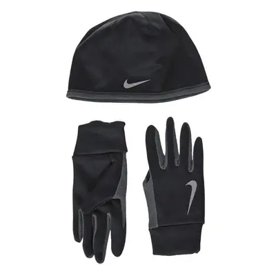 NIKE MEN'S RUNNING THERMAL BEANIE & GLOVE SET Black/Silver Large / X