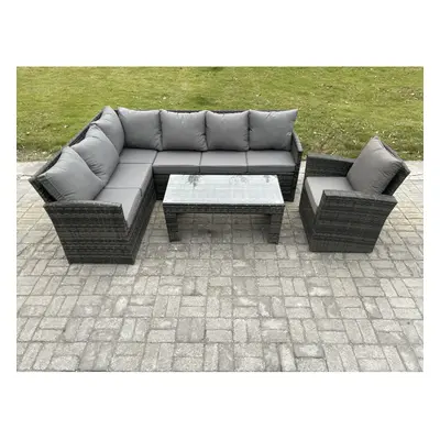 Fimous Seater Outdoor Rattan Garden Furniture Set Corner Sofa Oblong Coffee Table Sets with Pati