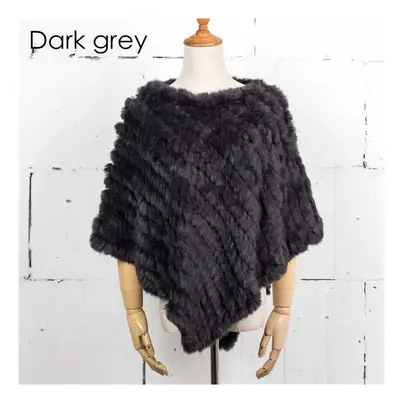 (Dark grey, One Size) Women Knit Rabbit Fur Shawl Poncho Cape Robe Tippet Wrap Female Girl Warm 