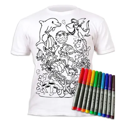 Splat Planet Color-in Sea Life T-Shirt with Non-Toxic Washable Magic Pens - Color-in and Wash Ou