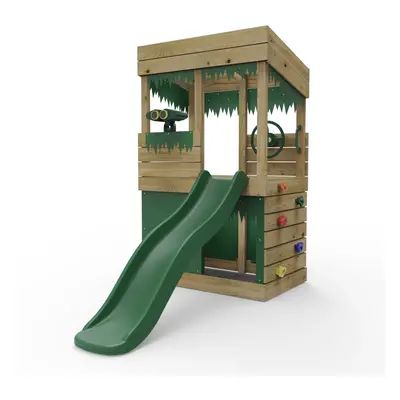 (Lookout with Den & Adventure) Rebo Wooden Lookout Tower Playhouse with 6ft Slide