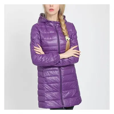 (purple, 5XL) Ladies Long Winter Warm Coat Women Ultra Light White Duck Down Jacket With Bag Wom