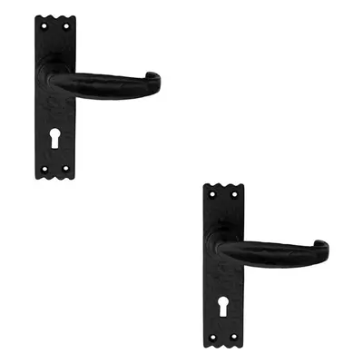 2x PAIR Creased Style Handle on Slim Lock Backplate x 38mm Black Antique