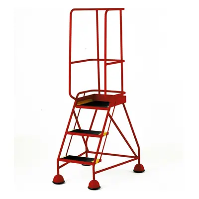 3 Tread Mobile Warehouse Steps & Guardrail RED 1.7m Portable Safety Stairs