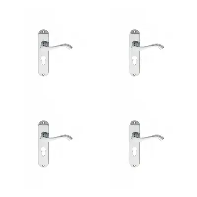 4x PAIR Curved Lever on Chamfered Euro Lock Backplate x 40mm Polished Chrome