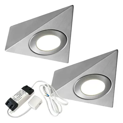 2x 2.6W Kitchen Pyramid Spot Light & Driver Stainless Steel Natural Cool White