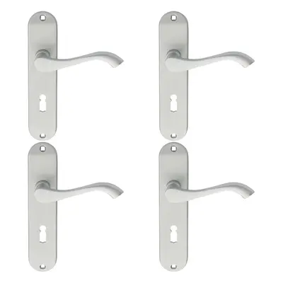 4x PAIR Curved Handle on Chamfered Lock Backplate x 40mm Satin Chrome