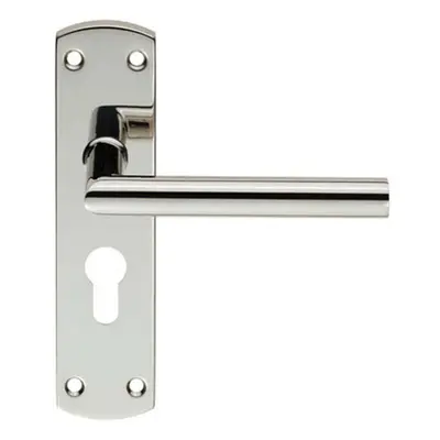 Mitred Lever Door Handle on Euro Lock Backplate x 44mm Polished Steel